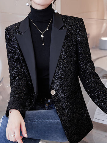 Airchics blazer brillante paillette avec poches boutons col revers femme mode